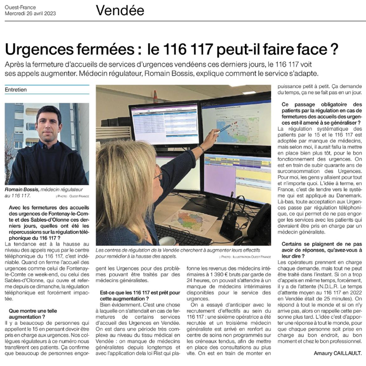 Article ouest france sur le 116 117