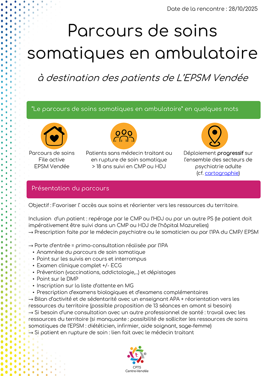 Présentation du parcours de soins somatiques en ambulatoire